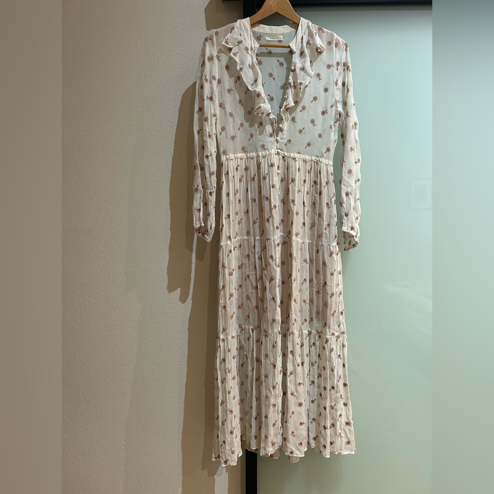 Doen Cream and Brown Floral Maxi Dress